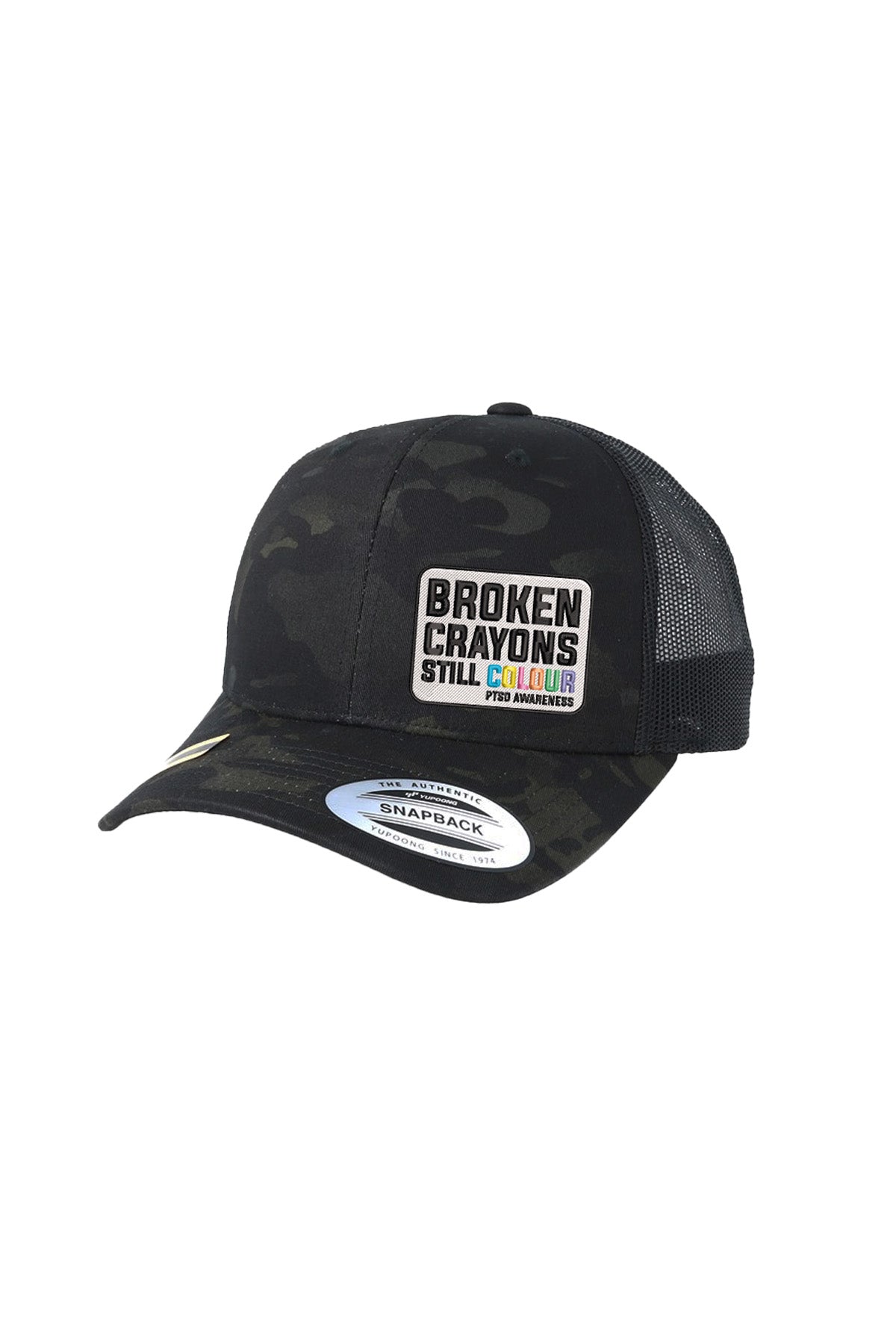 PTSD BROKEN CRAYONS STITCH-STYLE™️ - MESH BACK MULTICAM SNAPBACK