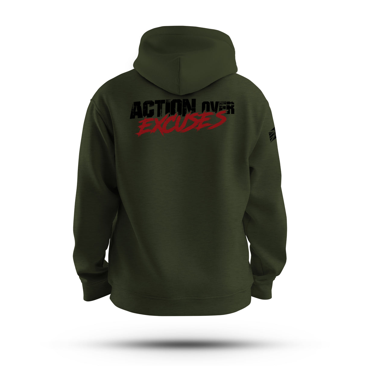 ACTION OVER EXCUSES TAG & BACK HOODIE