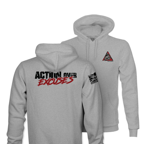 ACTION OVER EXCUSES TAG & BACK HOODIE
