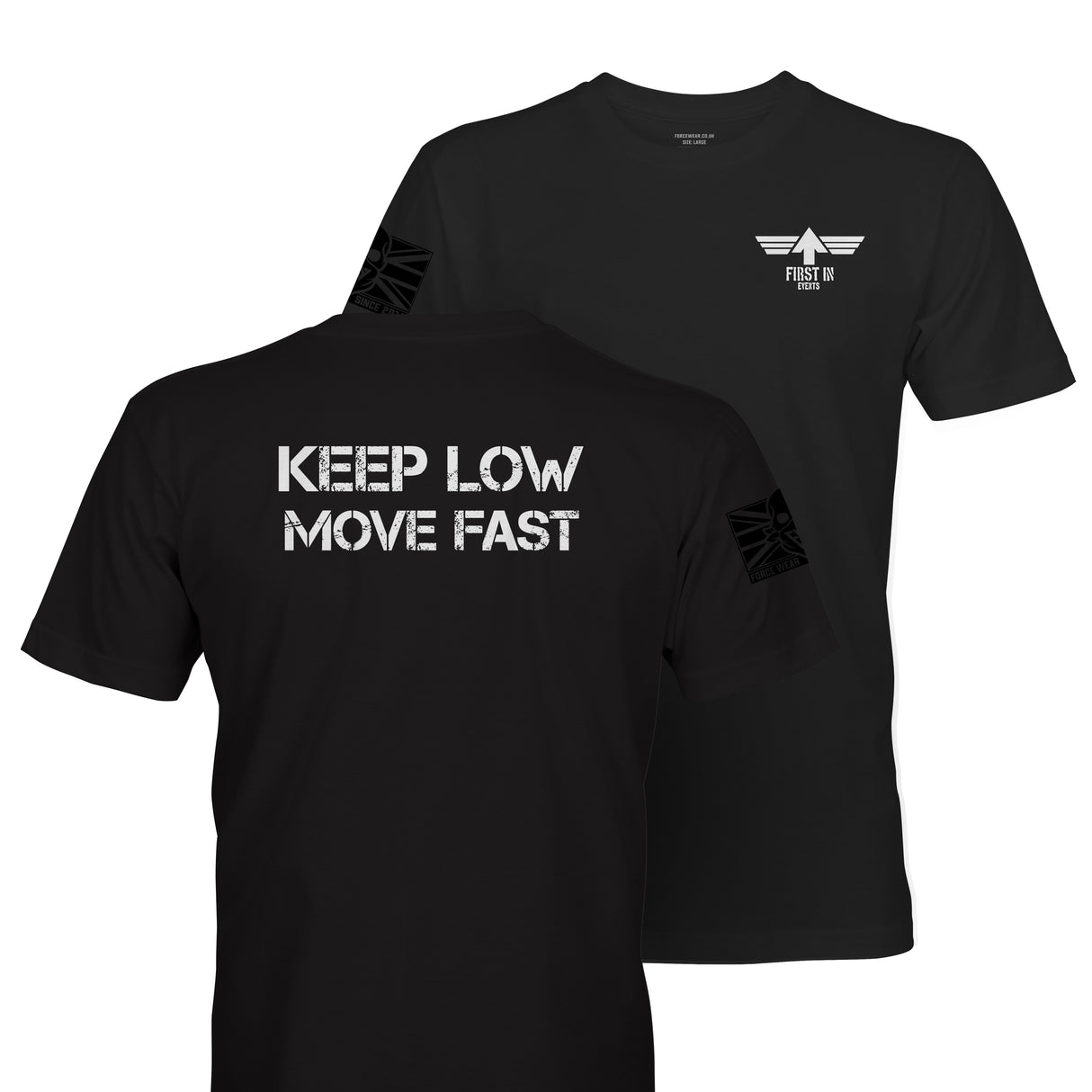 KEEP LOW MOVE FAST WHITE INK TAG & BACK