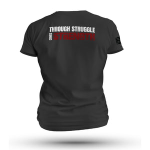 THROUGH STRUGGLE COMES STRENGTH WHITE INK TAG & BACK