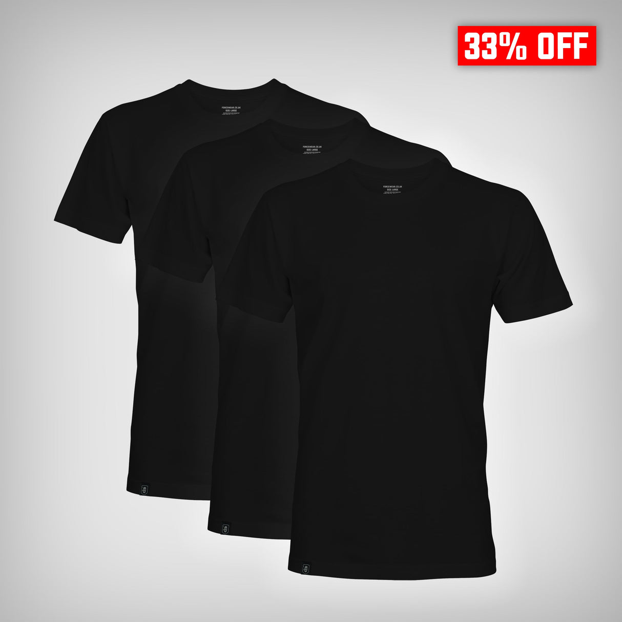 3 PACK CREW T-SHIRT / BLACK (UP TO 5XL) - Force Wear HQ - T-SHIRTS